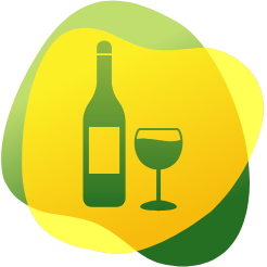 Klaasi veini ja tassi kohvi ikoon, kuna kofeiini ja alkoholi vältimine võib ennetada kõhupuhitust